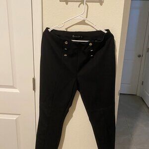 New York & Company Black Skinny Ankle Pants | Size Large | Silver Button Accents